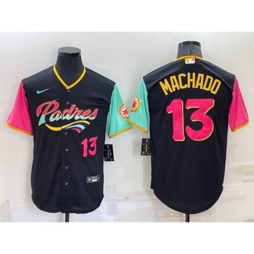 6863c17649d0e_1 Men's San Diego Padres #13 Manny Machado 2022 Black City Connect Cool Base Stitched Jersey