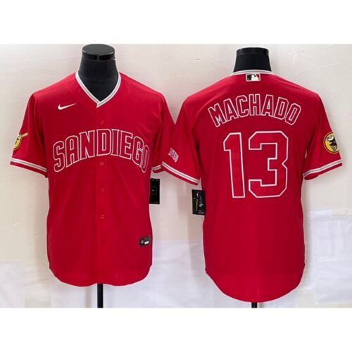 6863c18ea5d02_1 Men's San Diego Padres #13 Manny Machado Red Cool Base Stitched Baseball Jersey