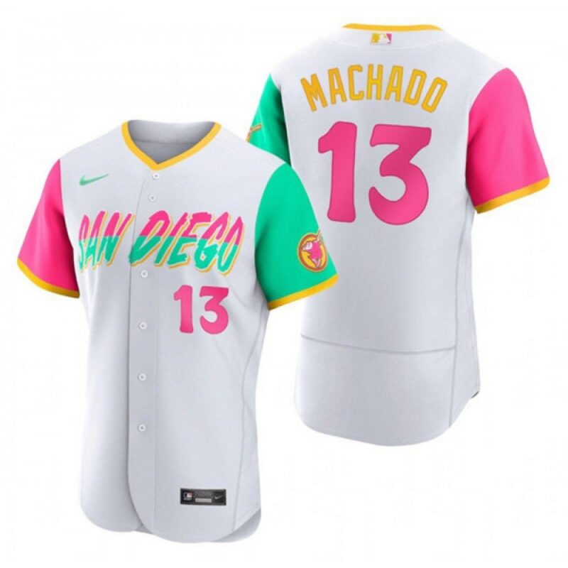 6863c1a134279_1 Men's San Diego Padres #13 Manny Machado 2022 White City Connect Flex Base Stitched Baseball Jersey