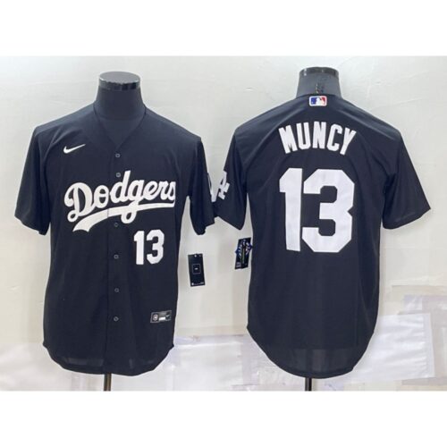 6863c1a9b62a5_1 Men's Los Angeles Dodgers #13 Max Muncy Black Cool Base Stitched Baseball Jersey