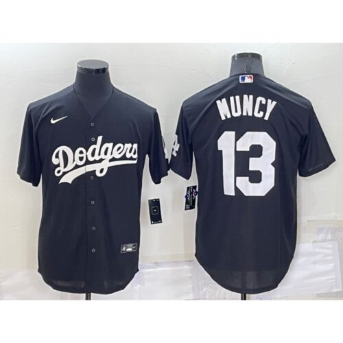 6863c1ad4a997_1 Men's Los Angeles Dodgers #13 Max Muncy Black Cool Base Stitched Baseball Jersey