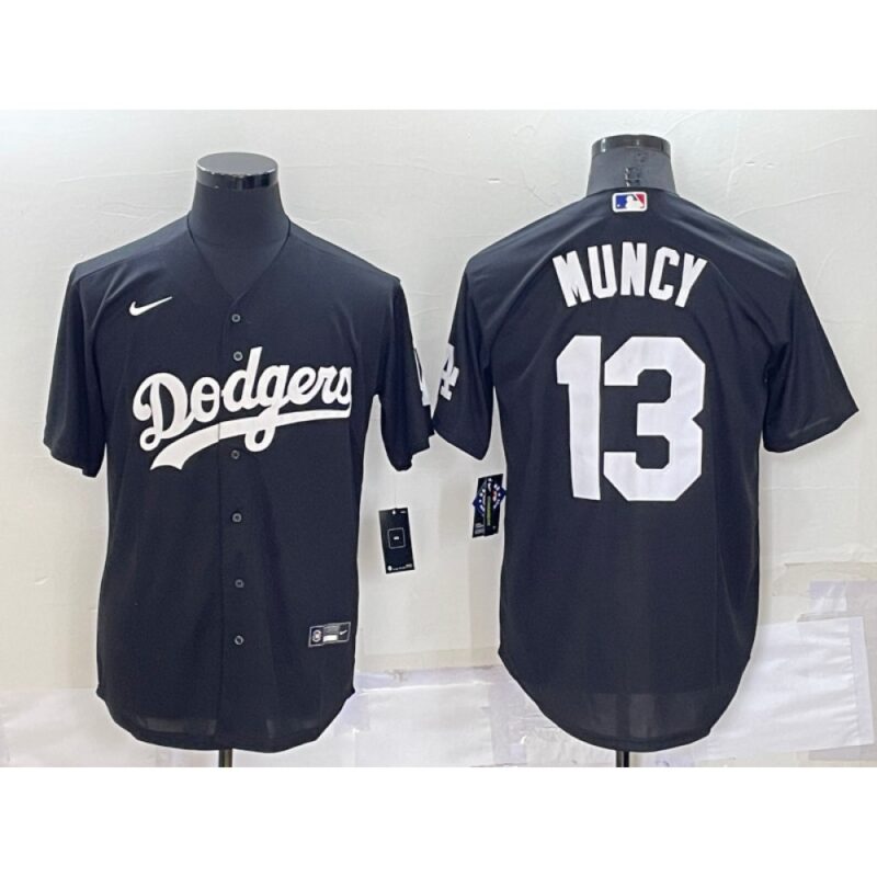 6863c1ad4a997_1 Men's Los Angeles Dodgers #13 Max Muncy Black Cool Base Stitched Baseball Jersey