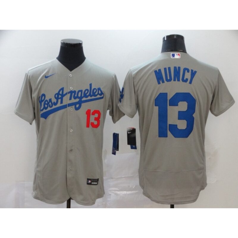 6863c1c636062_1 Men's Los Angeles Dodgers #13 Max Muncy Grey Flex Base Stitched MLB Jersey