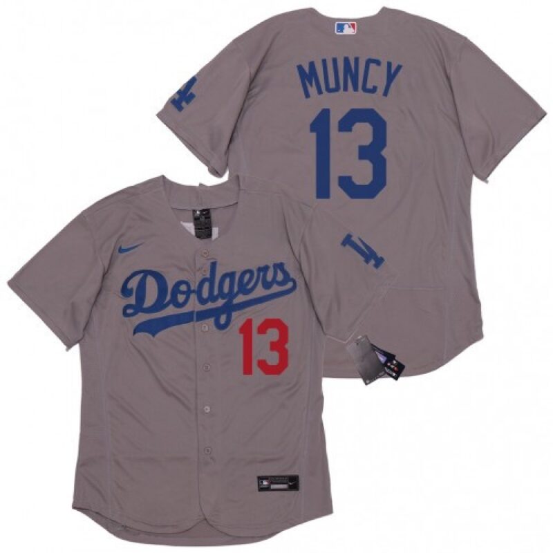 6863c1c986895_1 Men's Los Angeles Dodgers #13 Max Muncy Grey Flex Base Stitched Jersey