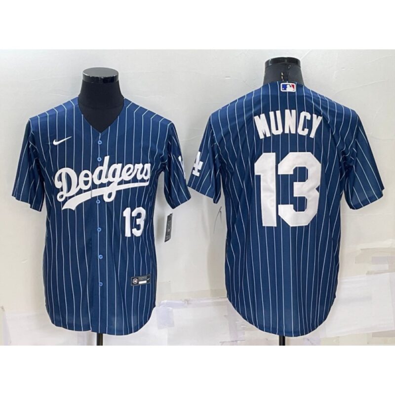 6863c1e2f01db_1 Men's Los Angeles Dodgers #13 Max Muncy Navy Cool Base Stitched Baseball Jersey