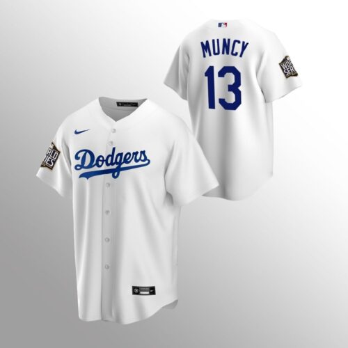 6863c20390a9f_1 Men's Los Angeles Dodgers #13 Max Muncy White 2020 World Series Bound stitched Jersey