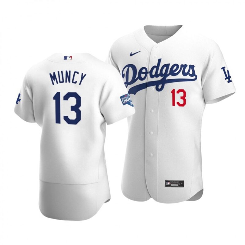 6863c21054650_1 Men's Los Angeles Dodgers #13 Max Muncy 2020 White World Series Champions Patch Flex Base Sttiched Jersey