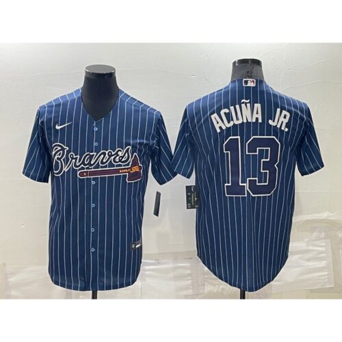 6863c340e21f5_1 Men's Atlanta Braves #13 Ronald Acuna Jr. Navy Cool Base Stitched Baseball Jersey