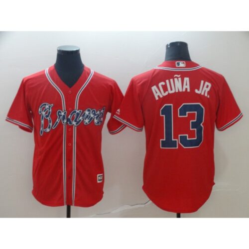 6863c36f0e21f_1 Men's Atlanta Braves #13 Ronald Acuna Red Cool Base Stitched MLB Jersey