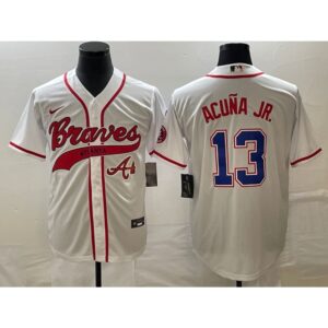 6863c3af36da3_1 Men's Atlanta Braves #13 Ronald Acuna Jr. White Cool Base With Patch Stitched Baseball Jersey