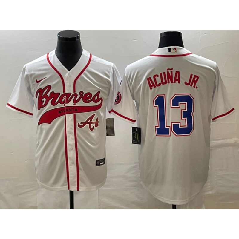 6863c3af36da3_1 Men's Atlanta Braves #13 Ronald Acuna Jr. White Cool Base With Patch Stitched Baseball Jersey