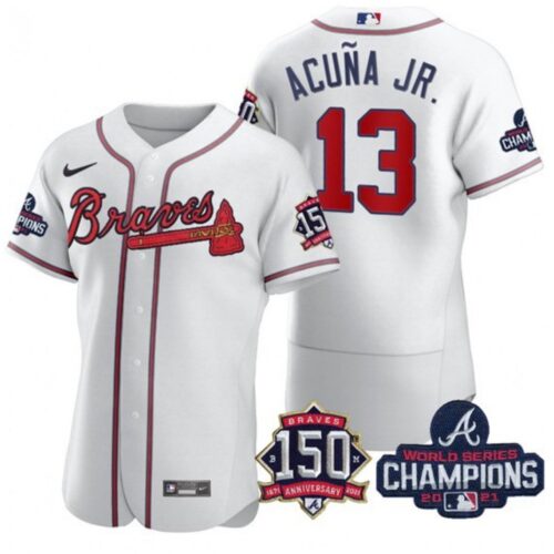 6863c3dcaa1f7_1 Men's Atlanta Braves #13 Ronald Acuna Jr. 2021 White World Series Champions With 150th Anniversary Flex Base Stitched Jersey