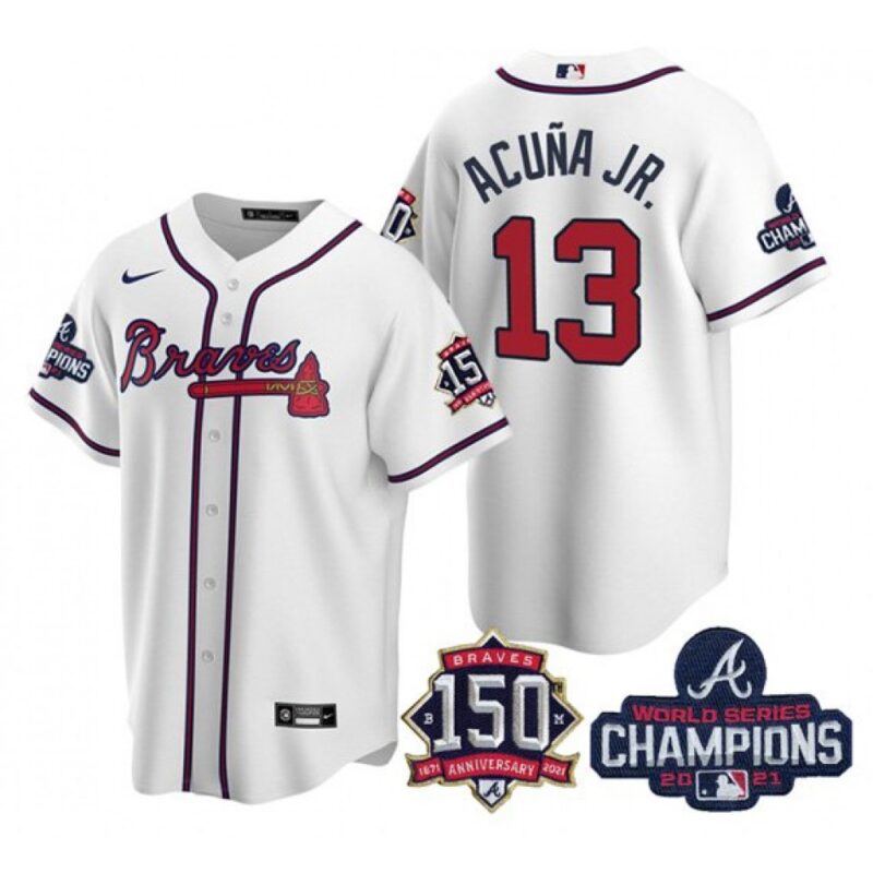 6863c3e74c043_1 Men's Atlanta Braves #13 Ronald Acuna Jr. 2021 White World Series Champions With 150th Anniversary Patch Cool Base Stitched Jersey