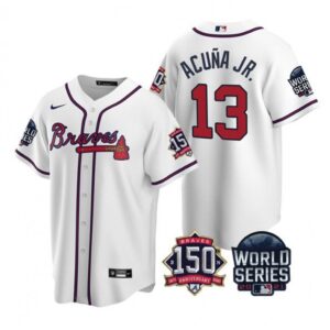 6863c3eae62a4_1 Men's Atlanta Braves #13 Ronald Acuna Jr. 2021 White World Series With 150th Anniversary Patch Cool Base Stitched Jersey