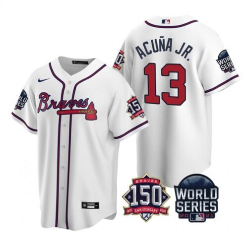 6863c3eae62a4_1 Men's Atlanta Braves #13 Ronald Acuna Jr. 2021 White World Series With 150th Anniversary Patch Cool Base Stitched Jersey