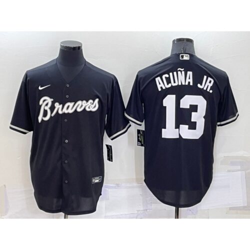 6863c4136f182_1 Men's Atlanta Braves #13 Ronald Acuna Jr. Black Cool Base Stitched Baseball Jersey