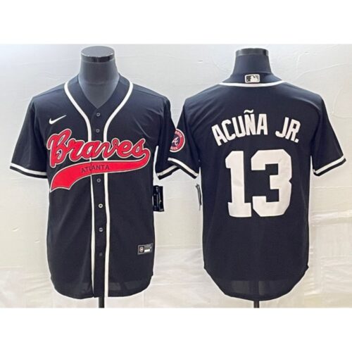 6863c41eb5e30_1 Men's Atlanta Braves #13 Ronald Acuna Jr. Black Cool Base Stitched Baseball Jersey