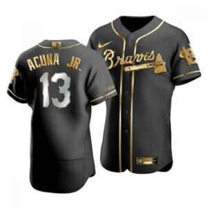 6863c422680c3_1 Men's Atlanta Braves #13 Ronald Acuna Jr Black Golden Flex Base Stitched Jersey