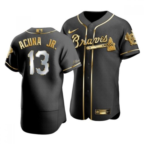 6863c422680c3_1 Men's Atlanta Braves #13 Ronald Acuna Jr Black Golden Flex Base Stitched Jersey