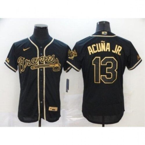 6863c4260f137_1 Men's Atlanta Braves #13 Ronald Acuna Jr 2020 Black Golden Flex Base Stitched MLB Jersey