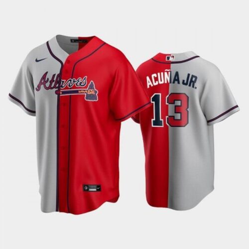 6863c445f06c7_1 Men's Atlanta Braves #13 Ronald Acuna Jr. Gray/Red Split Cool Base Stitched Baseball Jersey