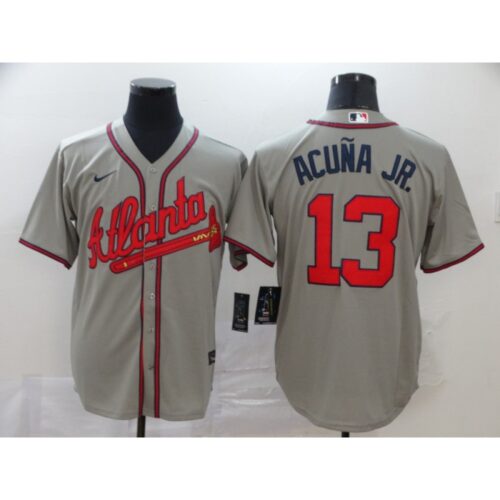 6863c449927e5_1 Men's Atlanta Braves #13 Ronald Acuna Jr Grey Cool Base Stitched MLB Jersey
