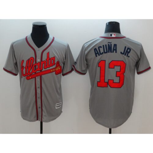 6863c44d10bfd_1 Men's Atlanta Braves #13 Ronald Acuna Jr Grey Flexbase Stitched MLB Jersey
