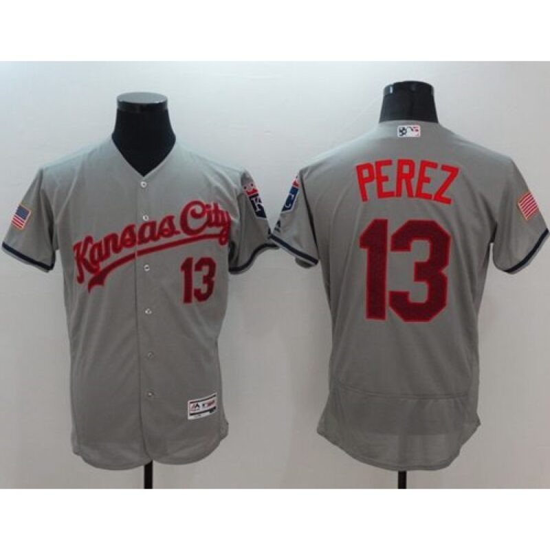 6863c4578f047_1 Royals #13 Salvador Perez Grey Fashion Stars & Stripes Flexbase Authentic Stitched MLB Jersey