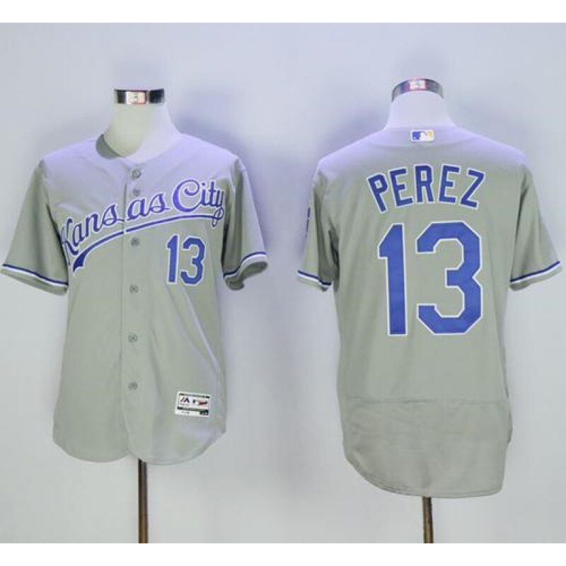 6863c45b3c140_1 Royals #13 Salvador Perez Grey Flexbase Authentic Collection Stitched MLB Jersey