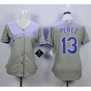 6863c462cb734_1 Royals #13 Salvador Perez Grey Road Women's Stitched MLB Jersey