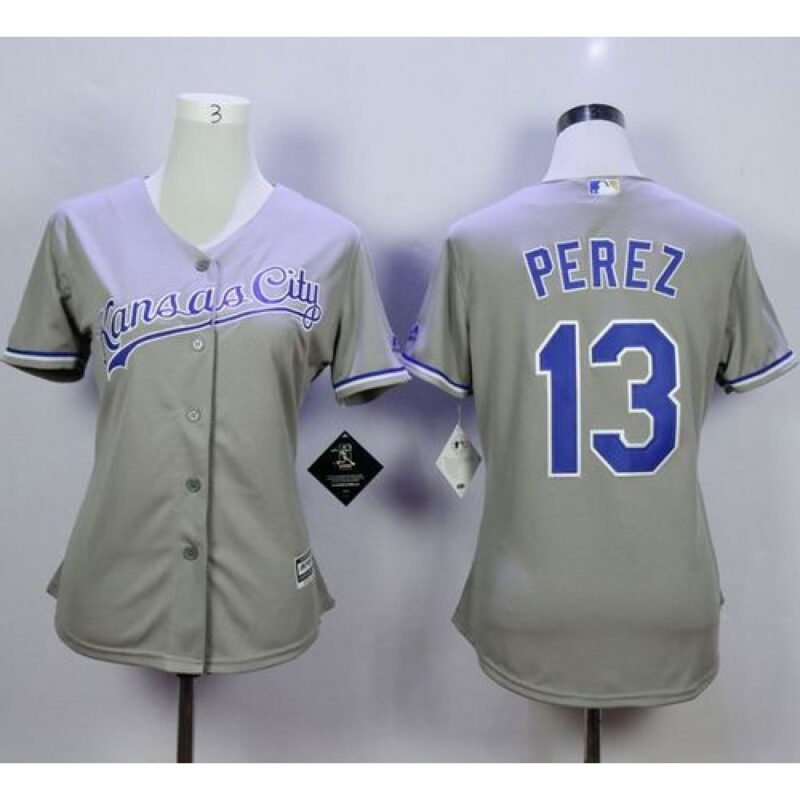 6863c462cb734_1 Royals #13 Salvador Perez Grey Road Women's Stitched MLB Jersey