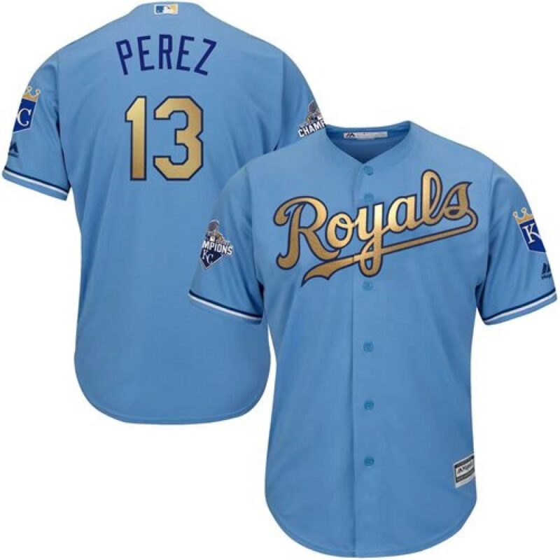 6863c46d5f3a6_1 Royals #13 Salvador Perez Light Blue 2015 World Series Champions Gold Program Cool Base Stitched Youth MLB Jersey
