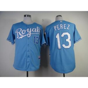6863c47b19d27_1 Royals #13 Salvador Perez Light Blue Cool Base Stitched MLB Jersey