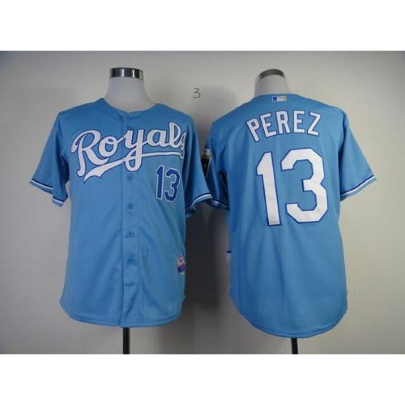 6863c47b19d27_1 Royals #13 Salvador Perez Light Blue Cool Base Stitched MLB Jersey