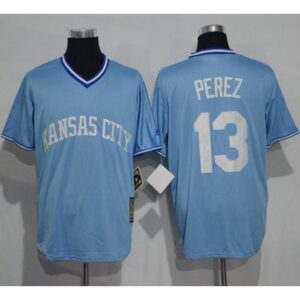 6863c48276ae0_1 Royals #13 Salvador Perez Light Blue Cooperstown Stitched MLB Jersey