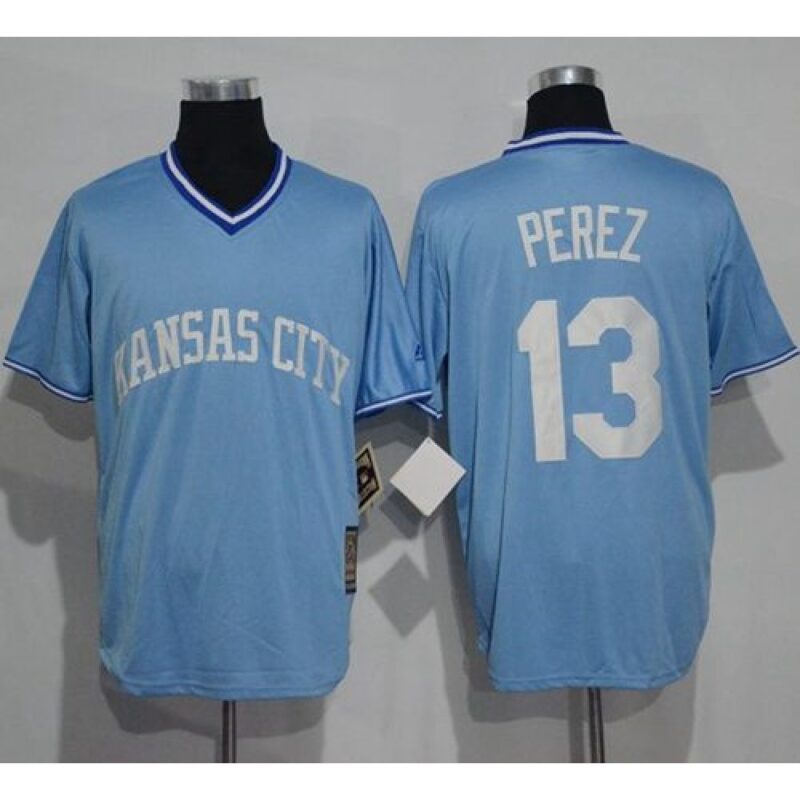 6863c48276ae0_1 Royals #13 Salvador Perez Light Blue Cooperstown Stitched MLB Jersey