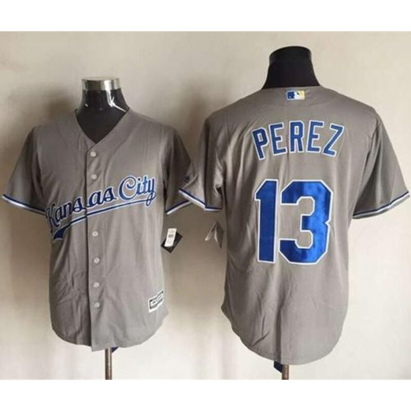 6863c4900b4f3_1 Royals #13 Salvador Perez New Grey Cool Base Stitched MLB Jersey