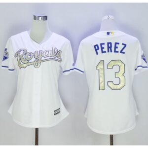 6863c4a0a1d7f_1 Royals #13 Salvador Perez White 2015 World Series Champions Gold Program Cool Base Women's Stitched MLB Jersey