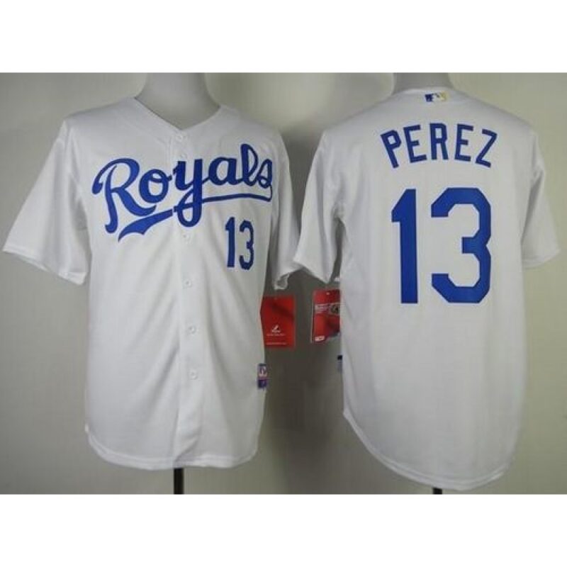 6863c4aab4abb_1 Royals #13 Salvador Perez White Cool Base Stitched MLB Jersey
