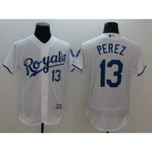 6863c4bdcaf89_1 Royals #13 Salvador Perez White Flexbase Authentic Collection Stitched MLB Jersey