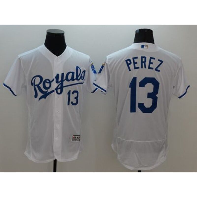 6863c4bdcaf89_1 Royals #13 Salvador Perez White Flexbase Authentic Collection Stitched MLB Jersey