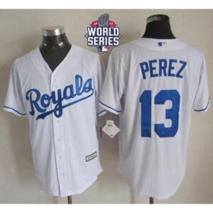 6863c4cb006d5_1 Royals #13 Salvador Perez White New Cool Base W/2015 World Series Patch Stitched MLB Jersey