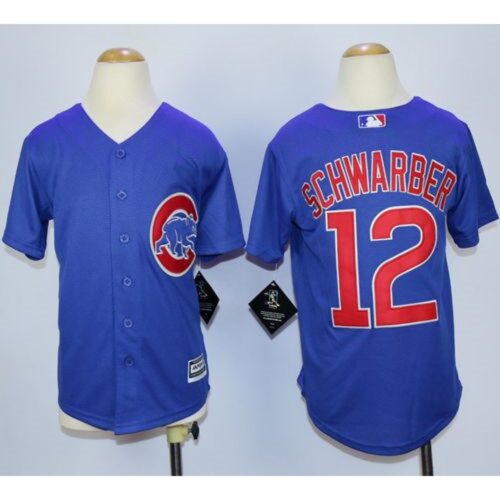 6863c4de67b1b_1 Cubs #12 Kyle Schwarber Blue Cool Base Stitched Youth MLB Jersey