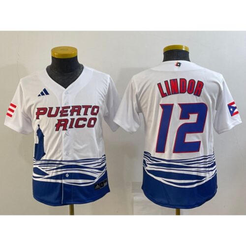 6863c50f819b4_1 Women's Puerto Rico Baseball #12 Francisco Lindor 2023 White World Baseball Classic Stitched Jersey(Run Small)