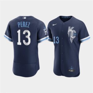 6863c55561b37_1 Men's Kansas City Royals #13 Salvador Perez 2022 Navy City Connect Flex Base Stitched MLB Jersey