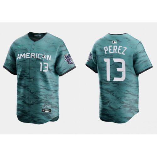 6863c55f9edf6_1 Men's Kansas City Royals #13 Salvador Perez Teal 2023 All-star Cool Base With Patch Stitched Baseball Jersey