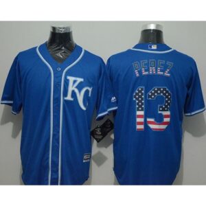 6863c58420d03_1 Royals #13 Salvador Perez Blue USA Flag Fashion Stitched MLB Jersey