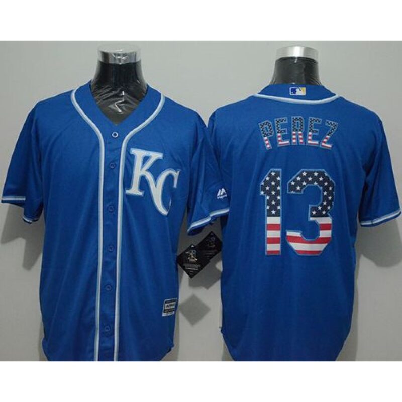 6863c58420d03_1 Royals #13 Salvador Perez Blue USA Flag Fashion Stitched MLB Jersey