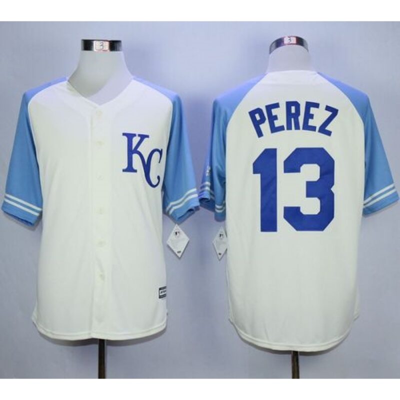 6863c587822d4_1 Royals #13 Salvador Perez Cream Exclusive Vintage Stitched MLB Jersey