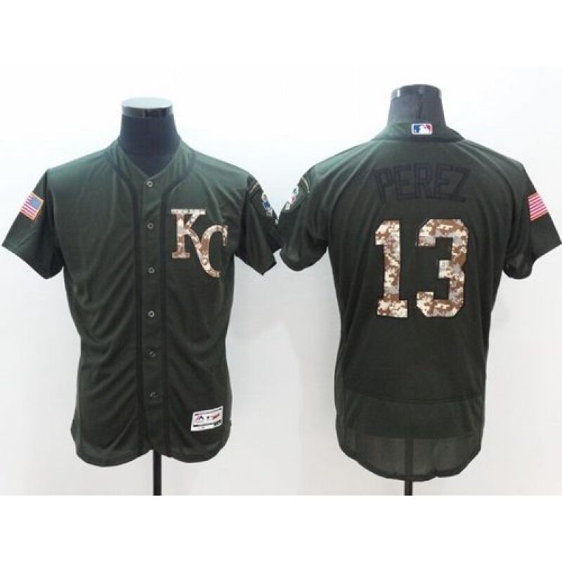 6863c59b46ae5_1 Royals #13 Salvador Perez Green Flexbase Authentic Collection Salute to Service Stitched MLB Jersey